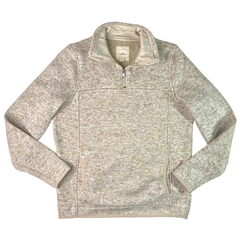 Thread + Supply Women's Medium 1/4 Zip Sweater Pullover mock neck beigeโ Pockets